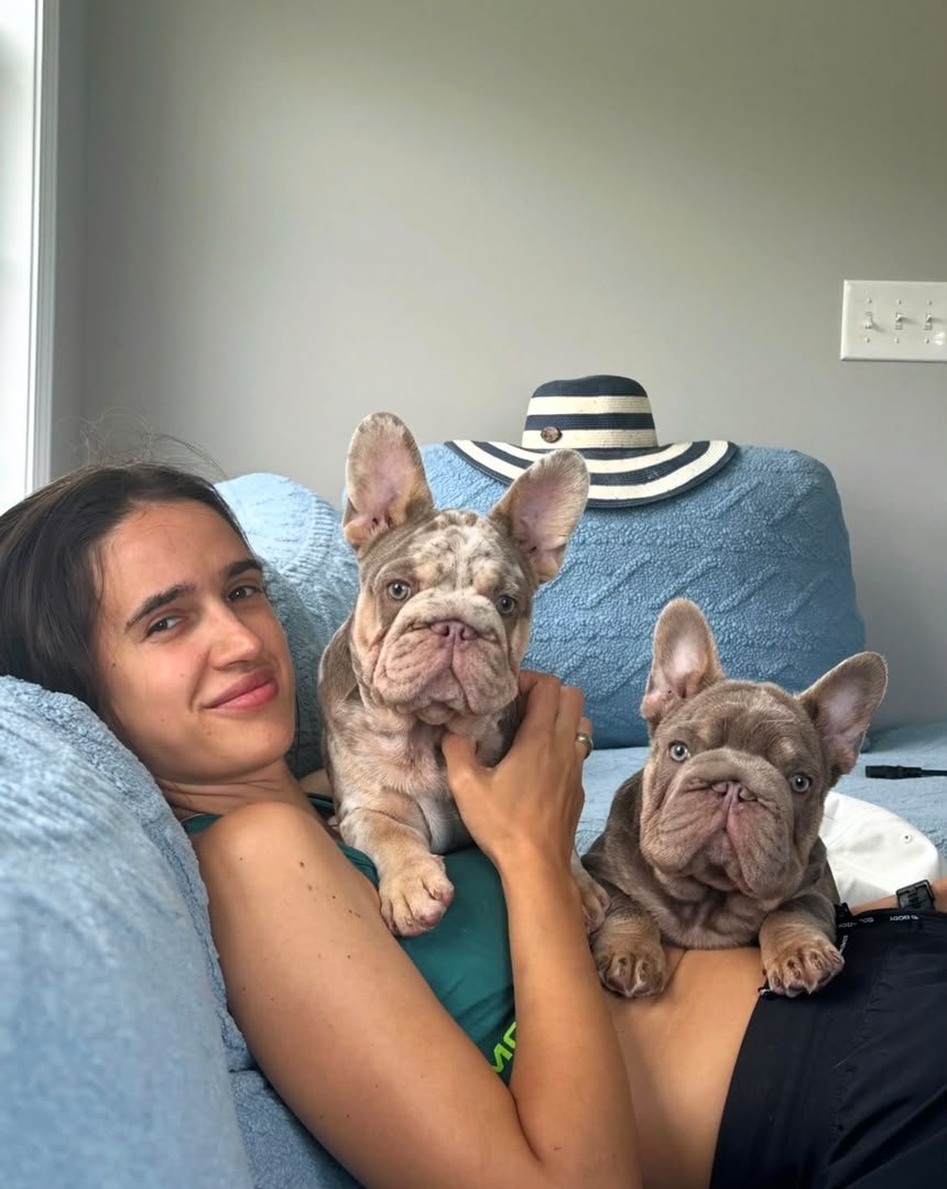 Lisa Evlyn with her bulldogs